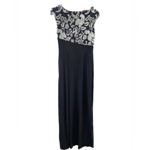 Connected Brand size 4 Evening Gown Black and Muted Metallic Embroidery - Picture 2 of 4